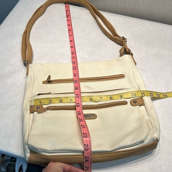 MultiSac Lorraine Womens Crossbody Bag Cream Tan Fax Leather Adjustable Strap Mu - Picture 11 of 13